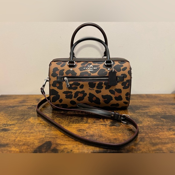 Coach, Rowan Satchel In Signature Canvas With Leopard Print - Picture 3 of 14